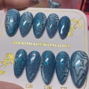 Blue Glitter Press-On Nails